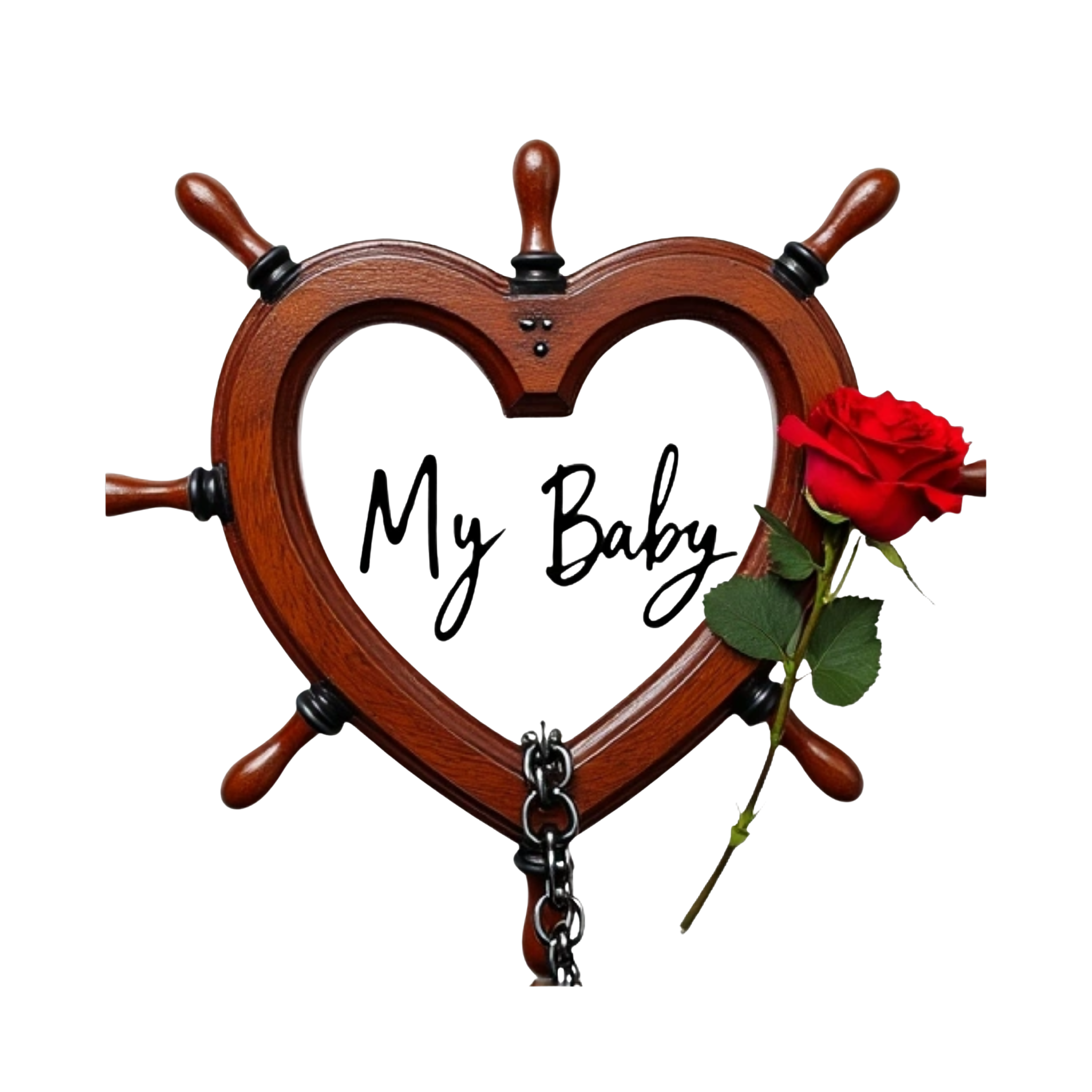 Cruise with my baby script and chain heart shape stirring wheel with a hands with nails and a rose