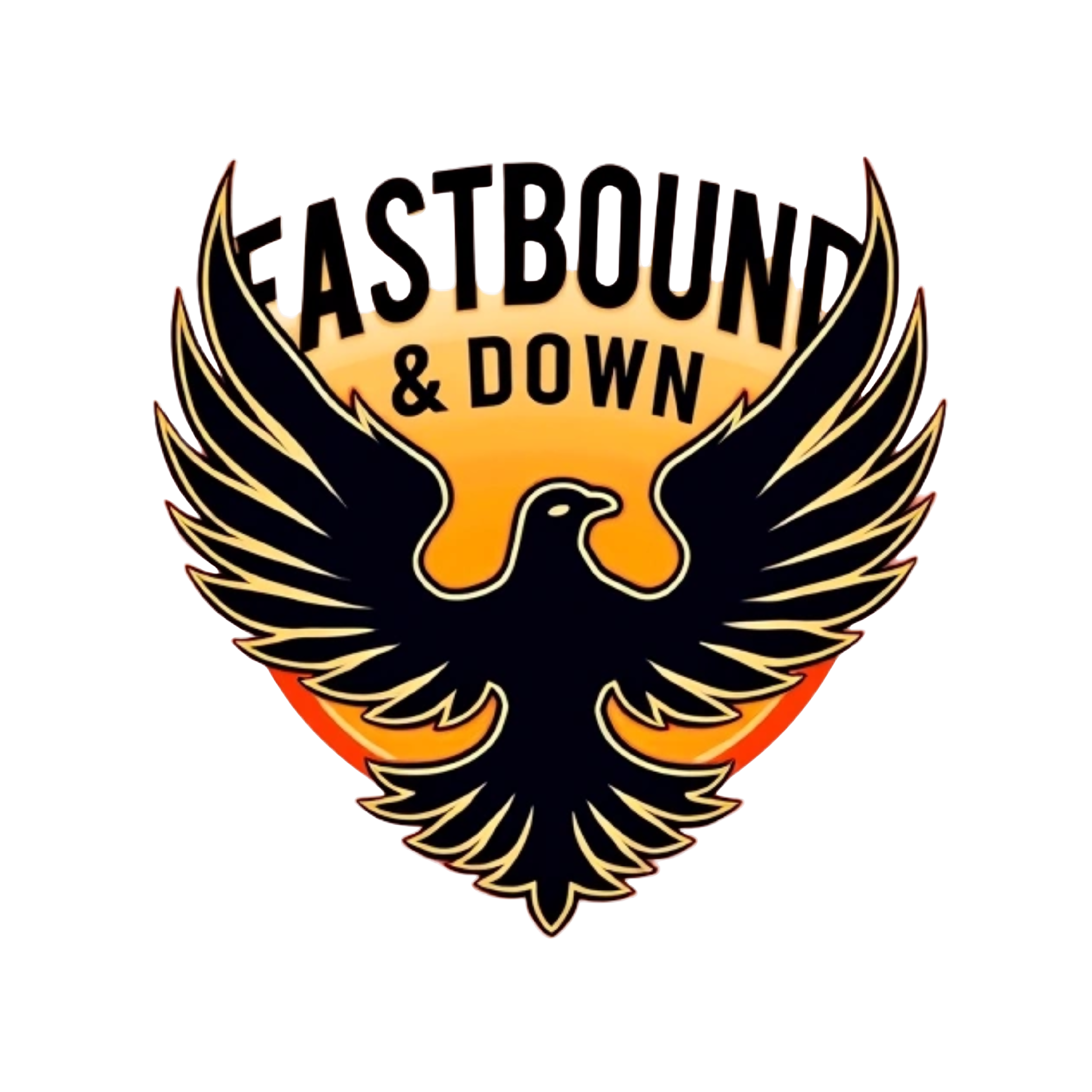 vector style firebird emblem off the trans am like on the movie Smokey and the bandit , bold text above the logo "Eastbound & Down BBQ.", remove background