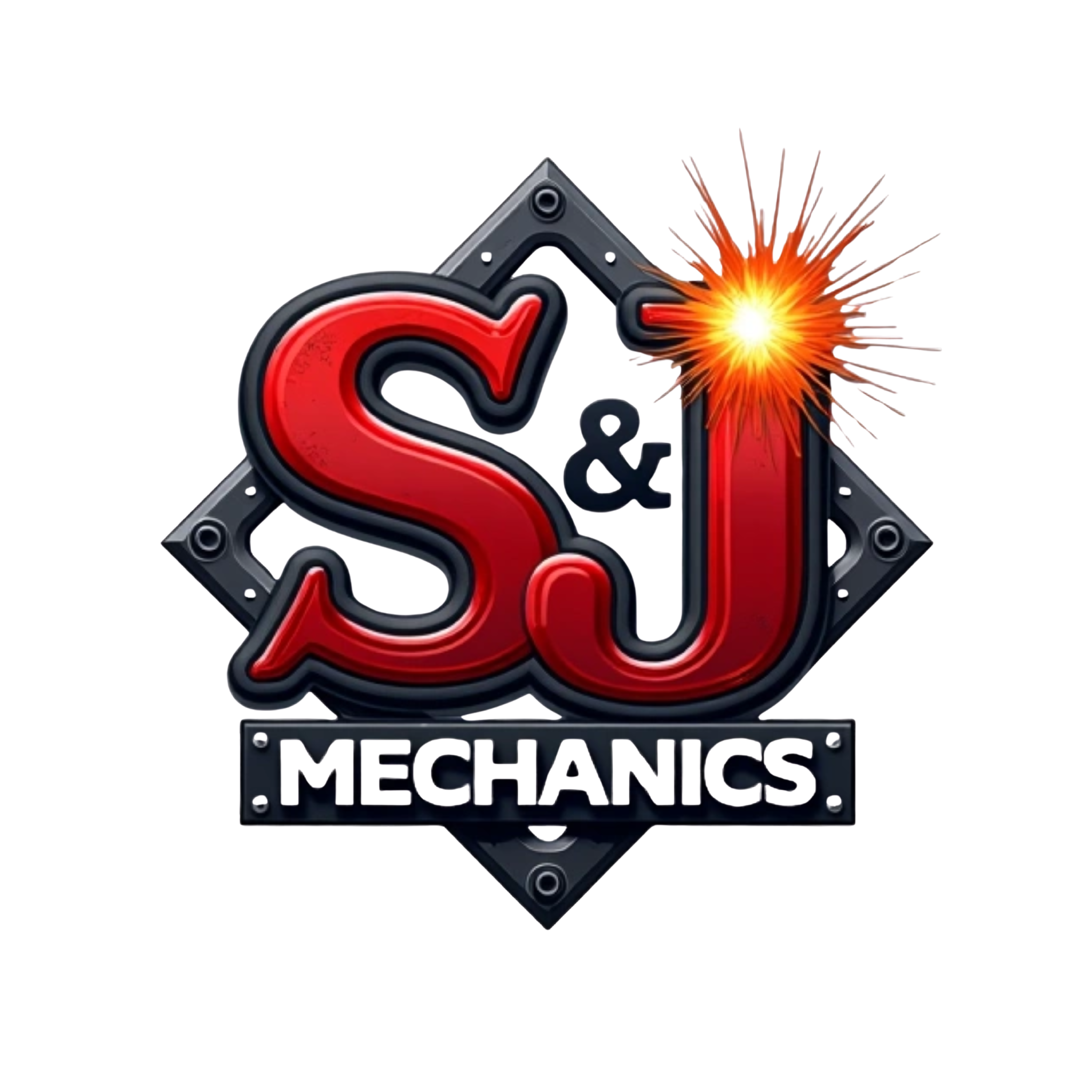 Create a 3D monogram style logo for a mechanic company called S&J MECHANICAL add welding efffect and sparks flying