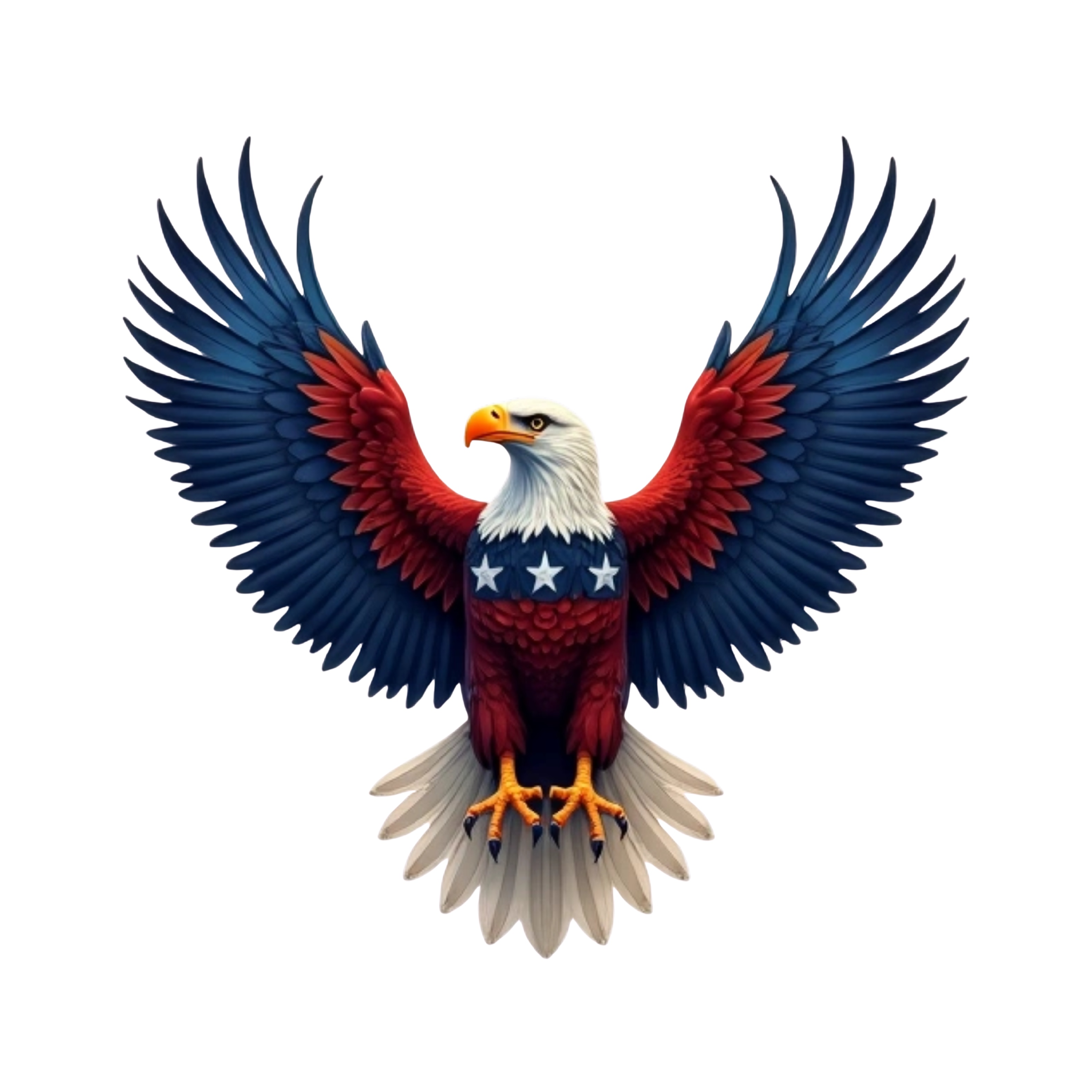 bald eagle, asymmetrical, with red, white, and blue.