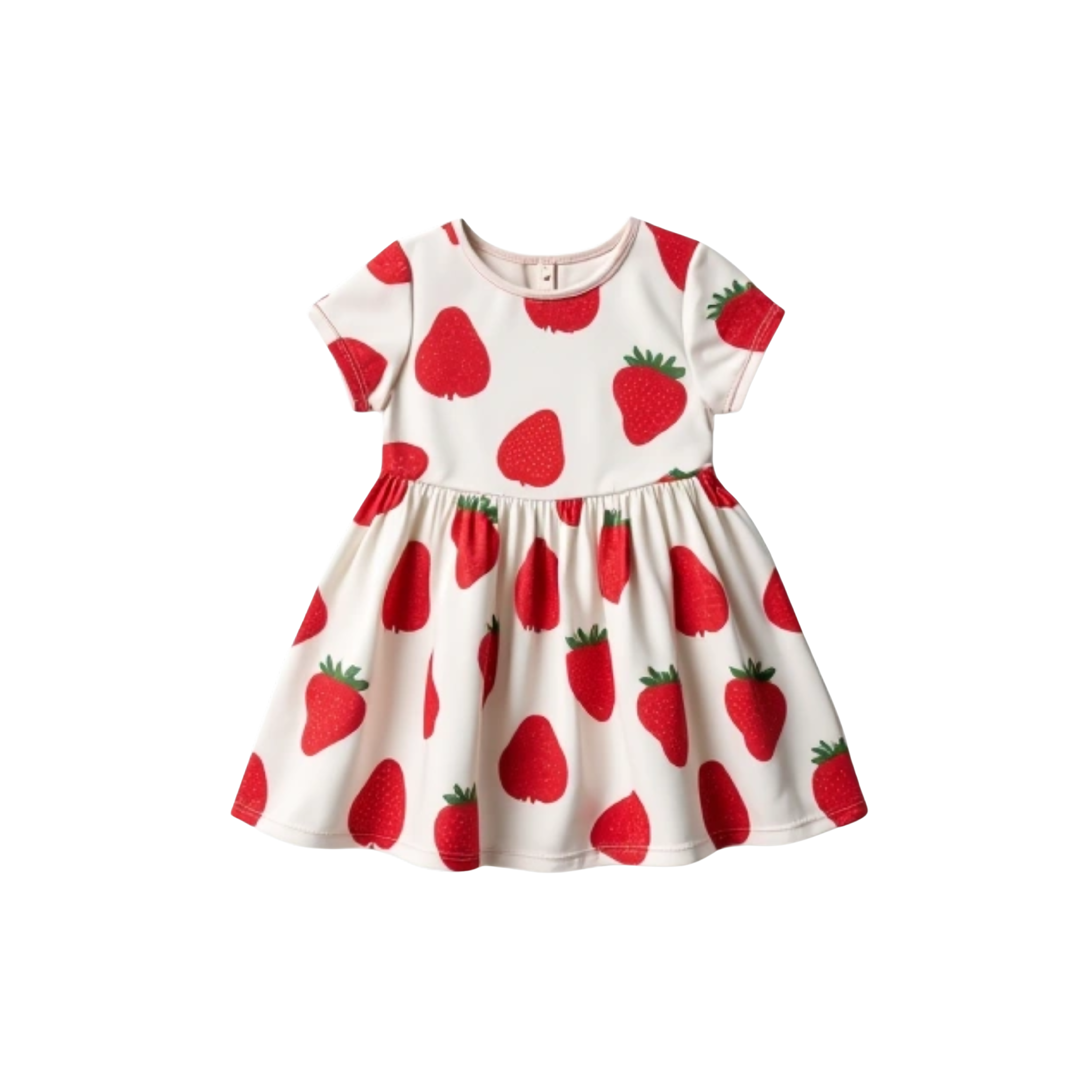A cute short white stawberry pattern all over the dress