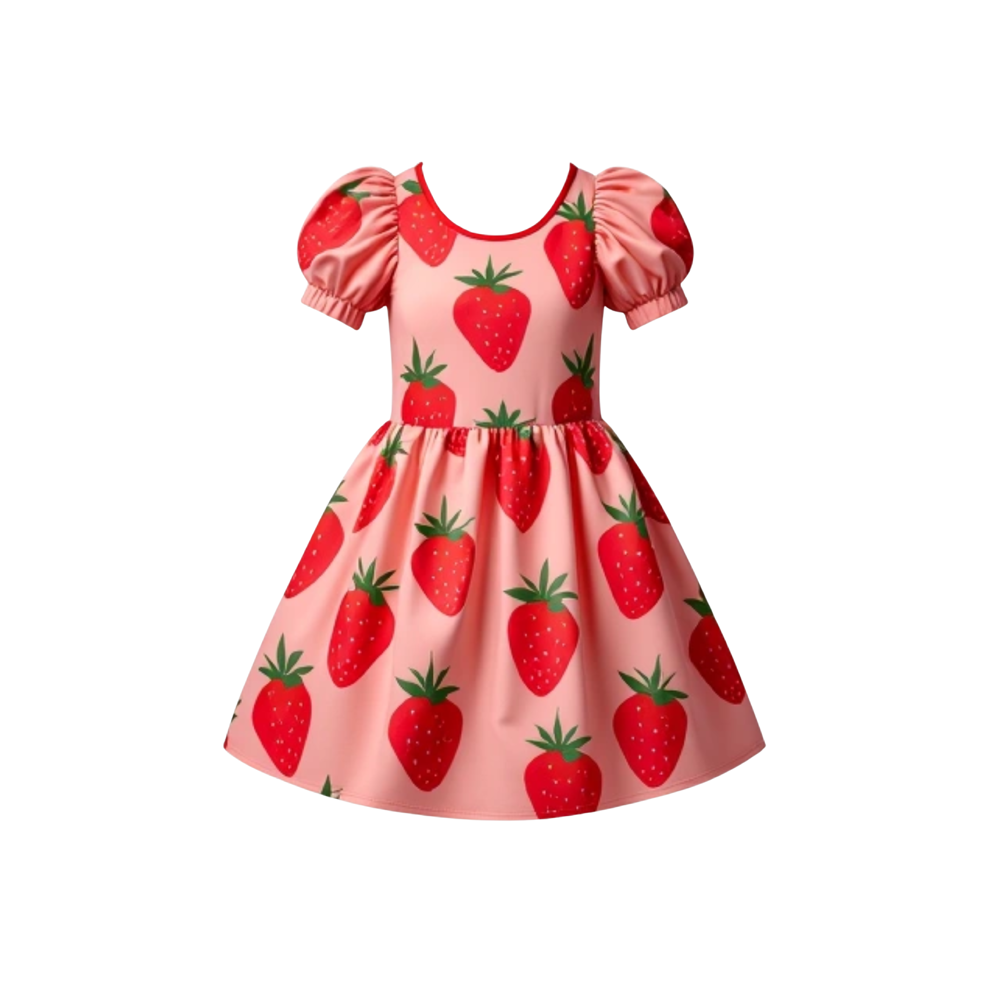 A cute strawberry pattern all around the dress