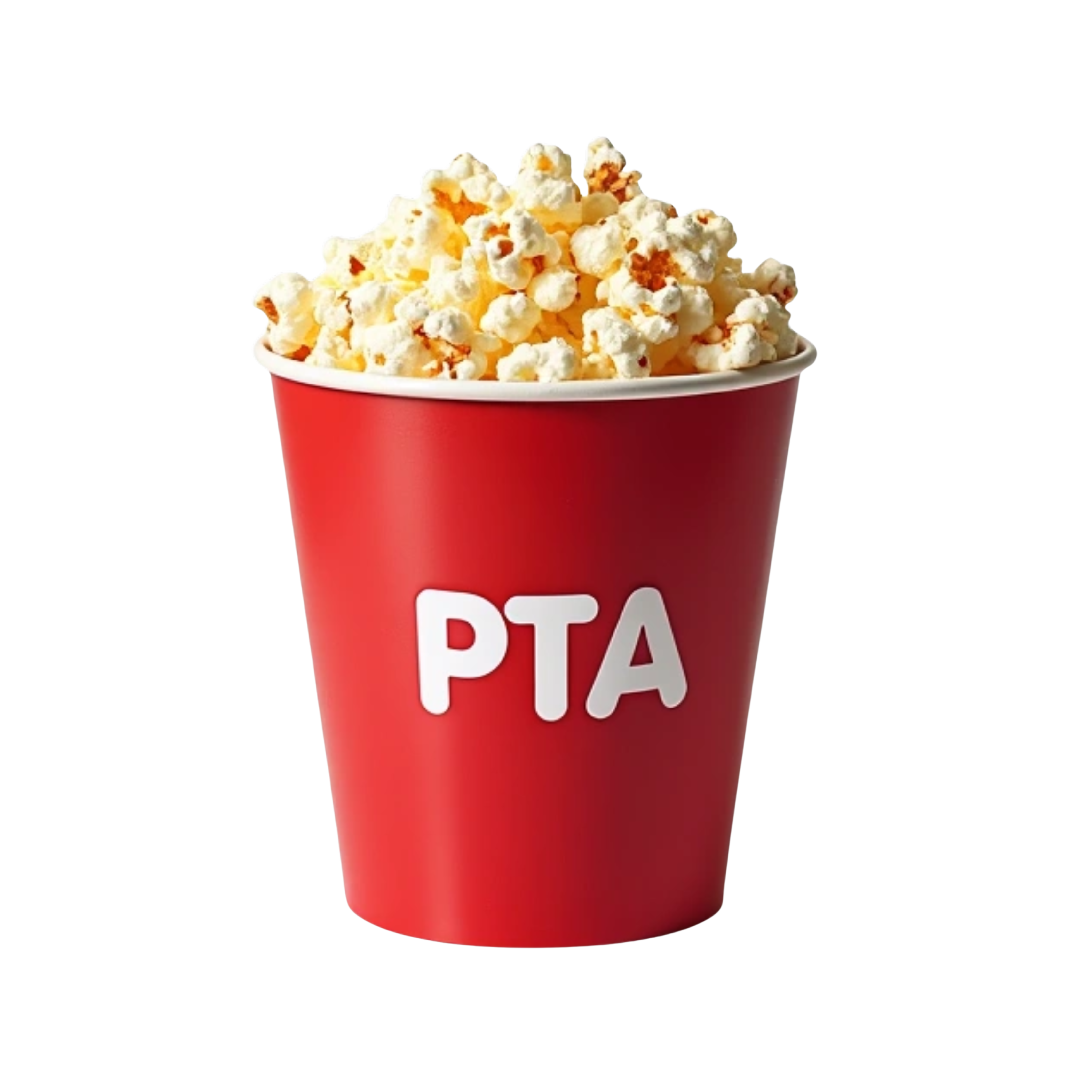 Popcorn bucket with words Pop on into PTA. Please remove the red and only print the white area.