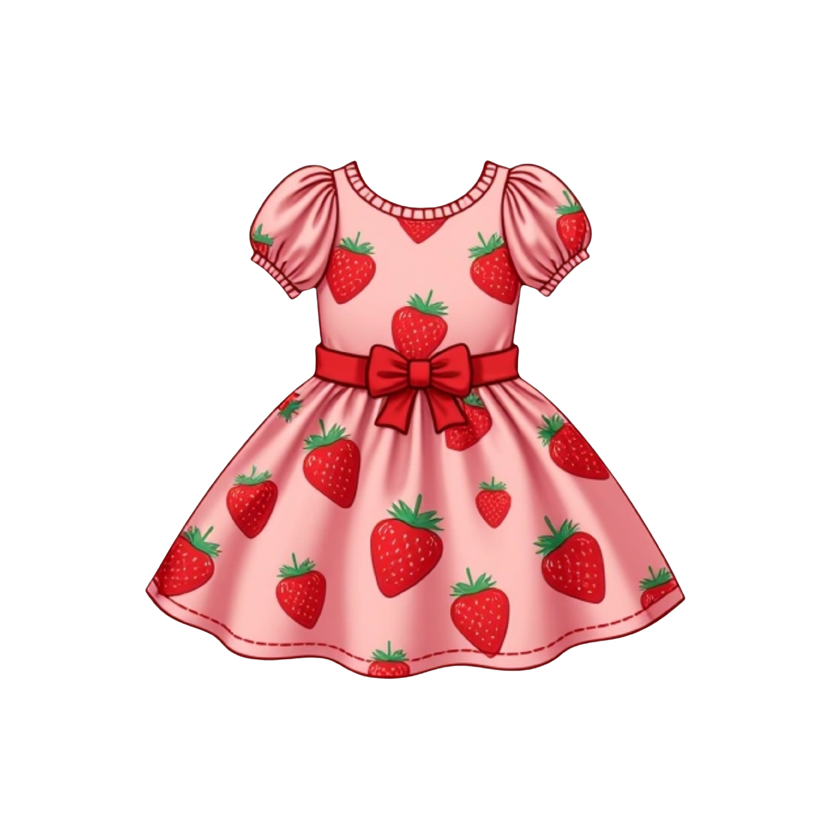 A cute strawberry pattern all around the dress
