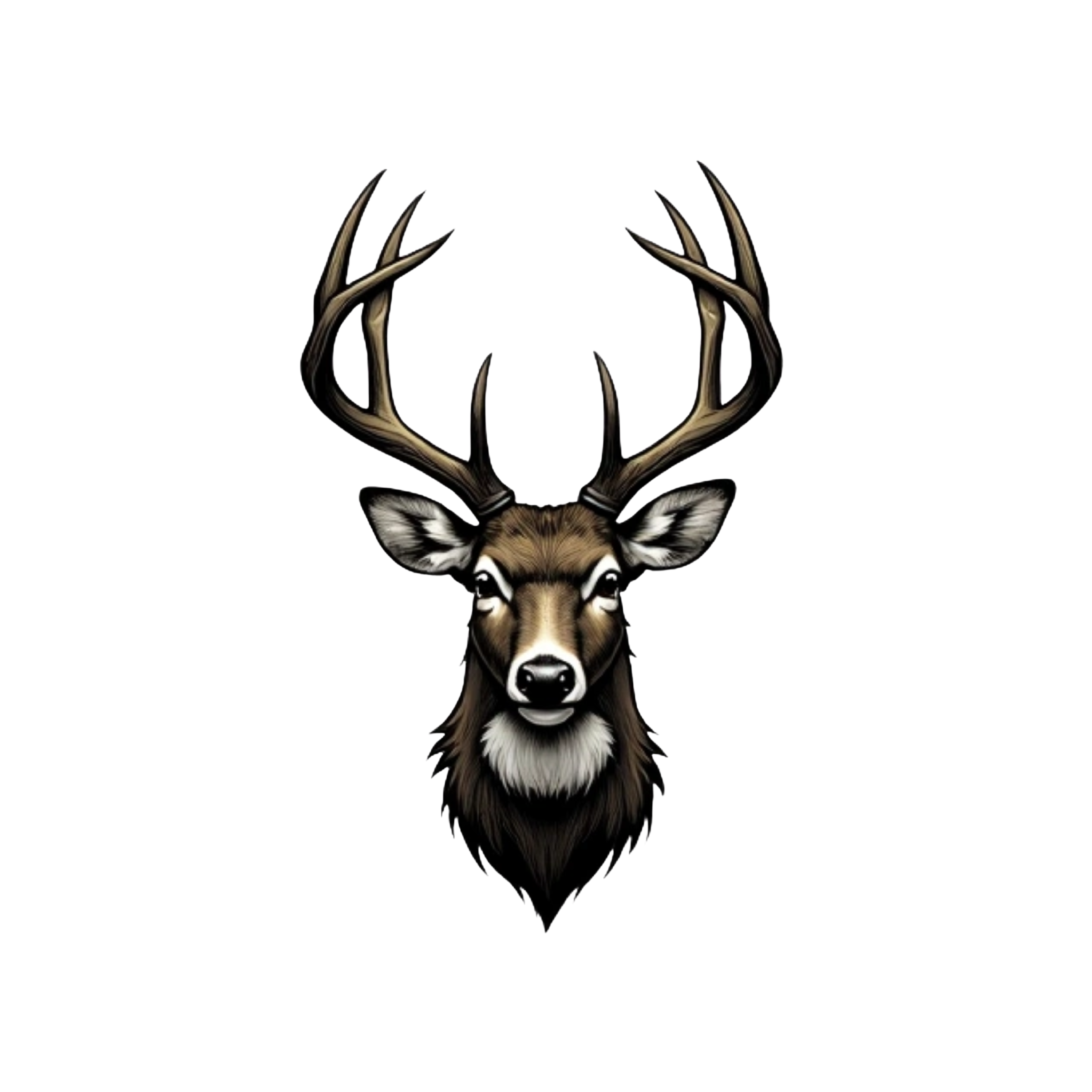 vector style buck deer head design, bold text "Buckwylde Co." in hunting camo color, remove background