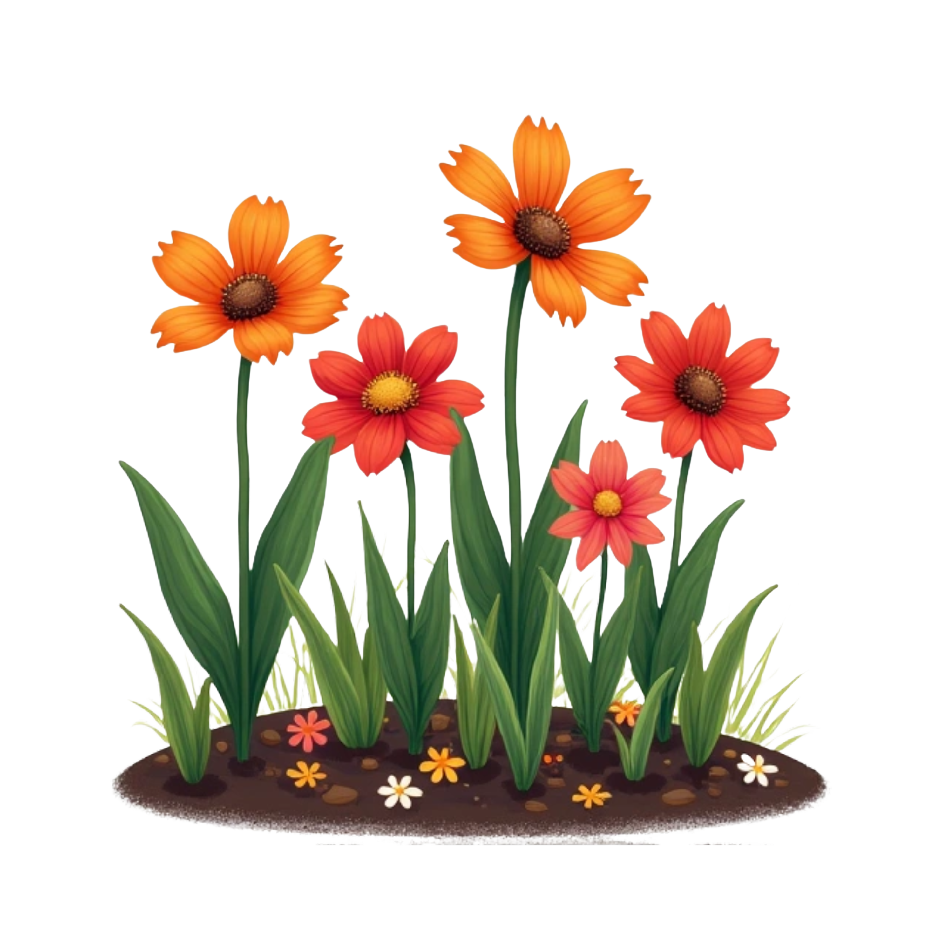 Grandma's growing garden. With 6 flowers with the names Darren. Willow, Emily, Kai, Terra,Heaven in the steams