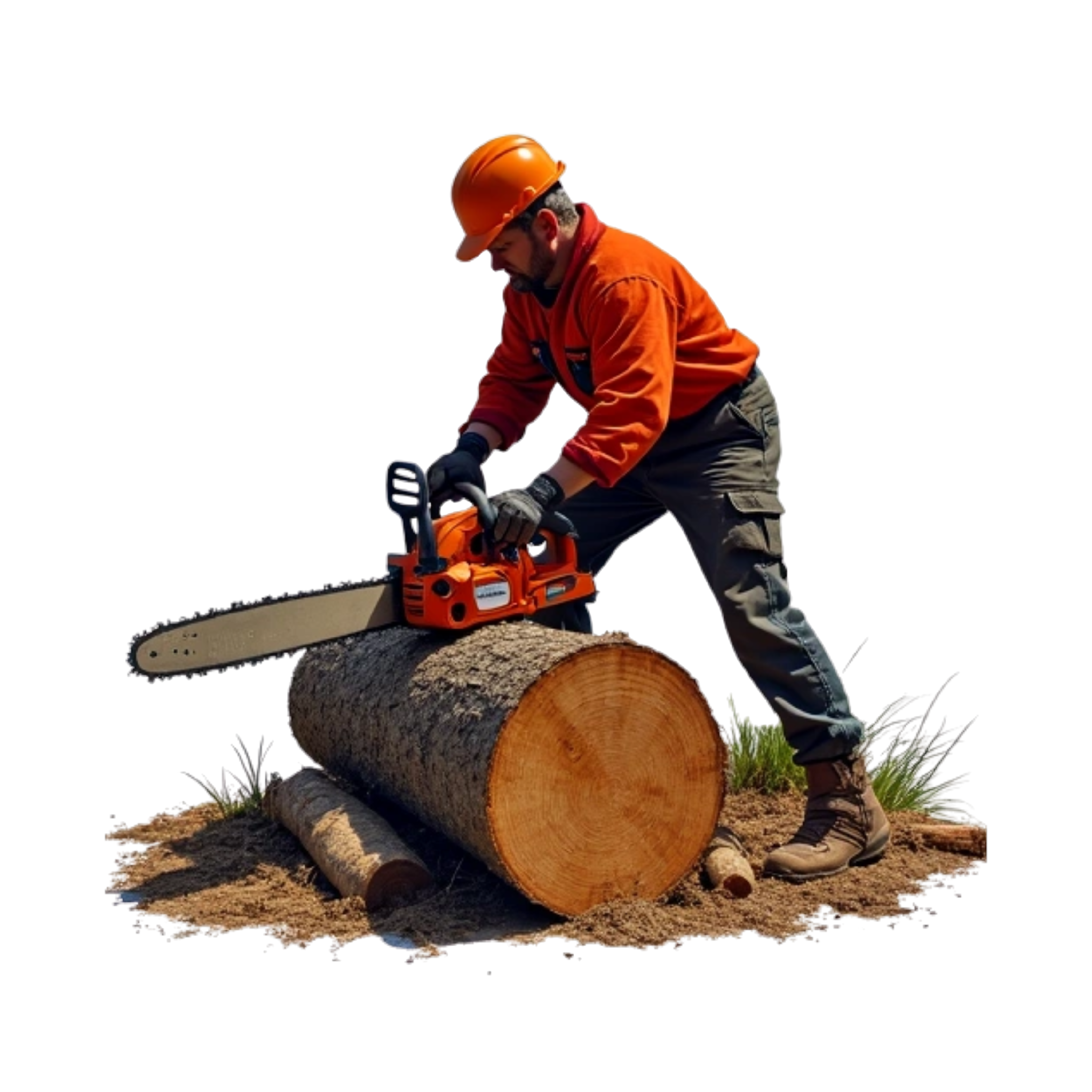 Husqvarna chainsaw tree cutting logs American flag