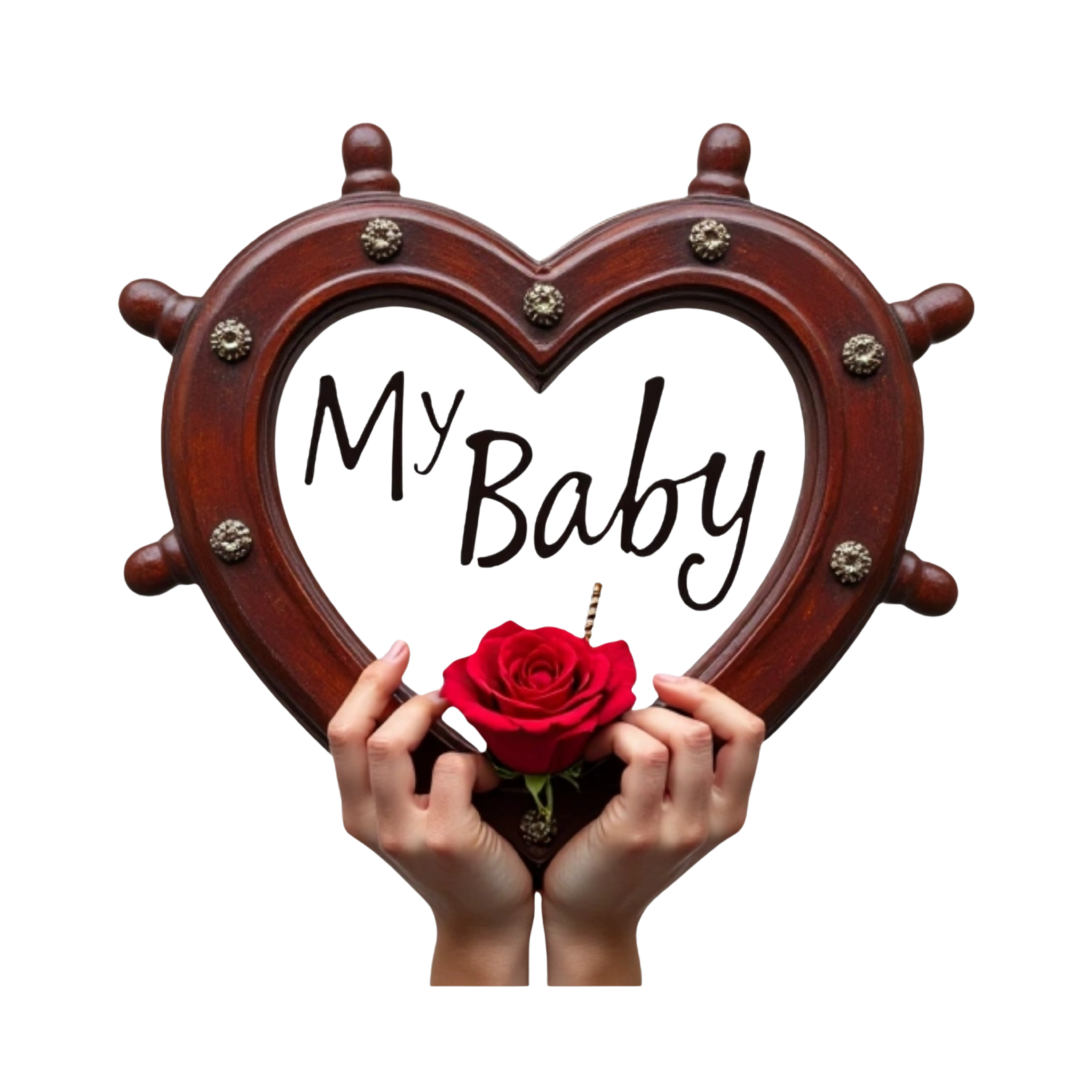 Cruise with my baby script and chain heart shape stirring wheel with a hands with nails and a rose
