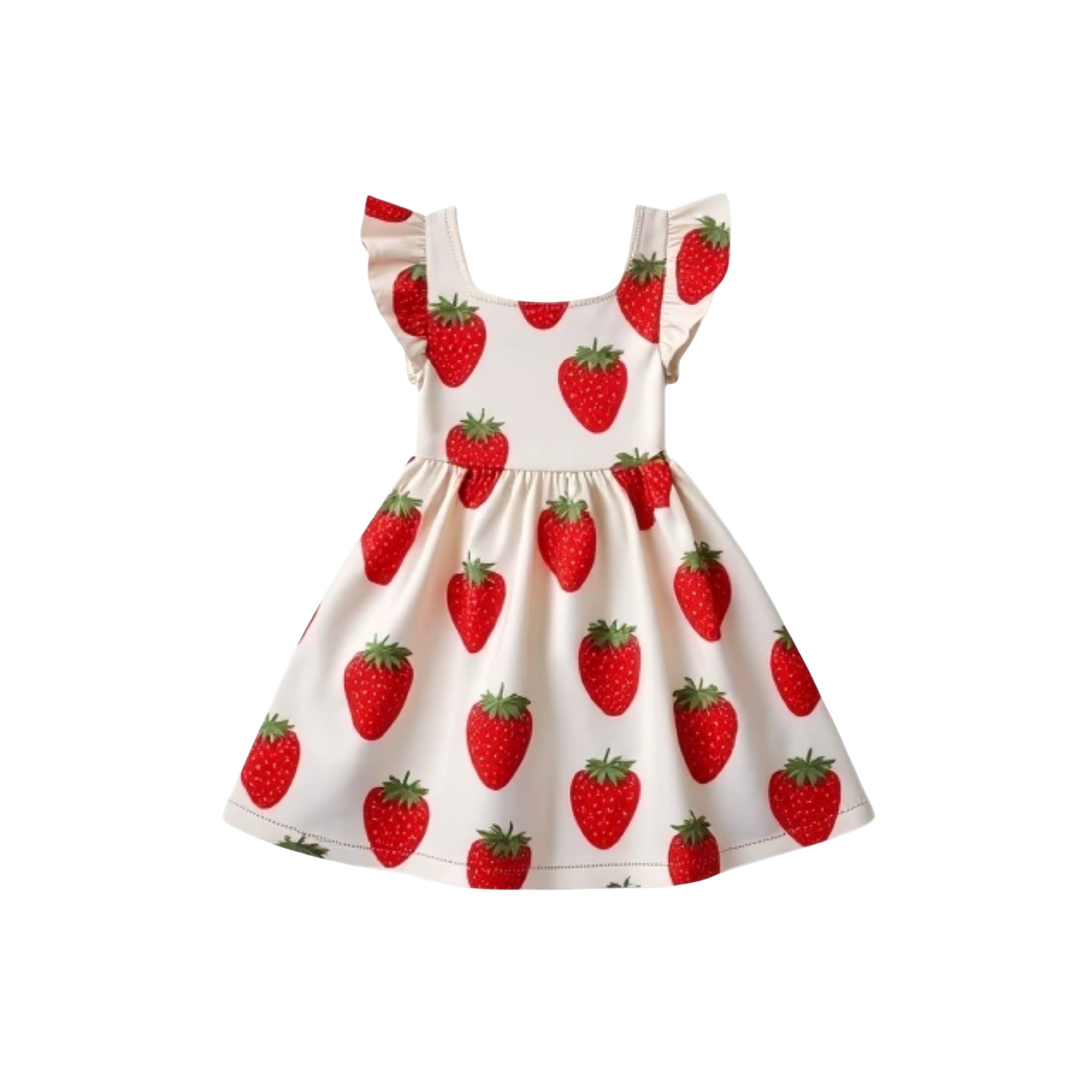 A cute short white stawberry pattern all over the dress