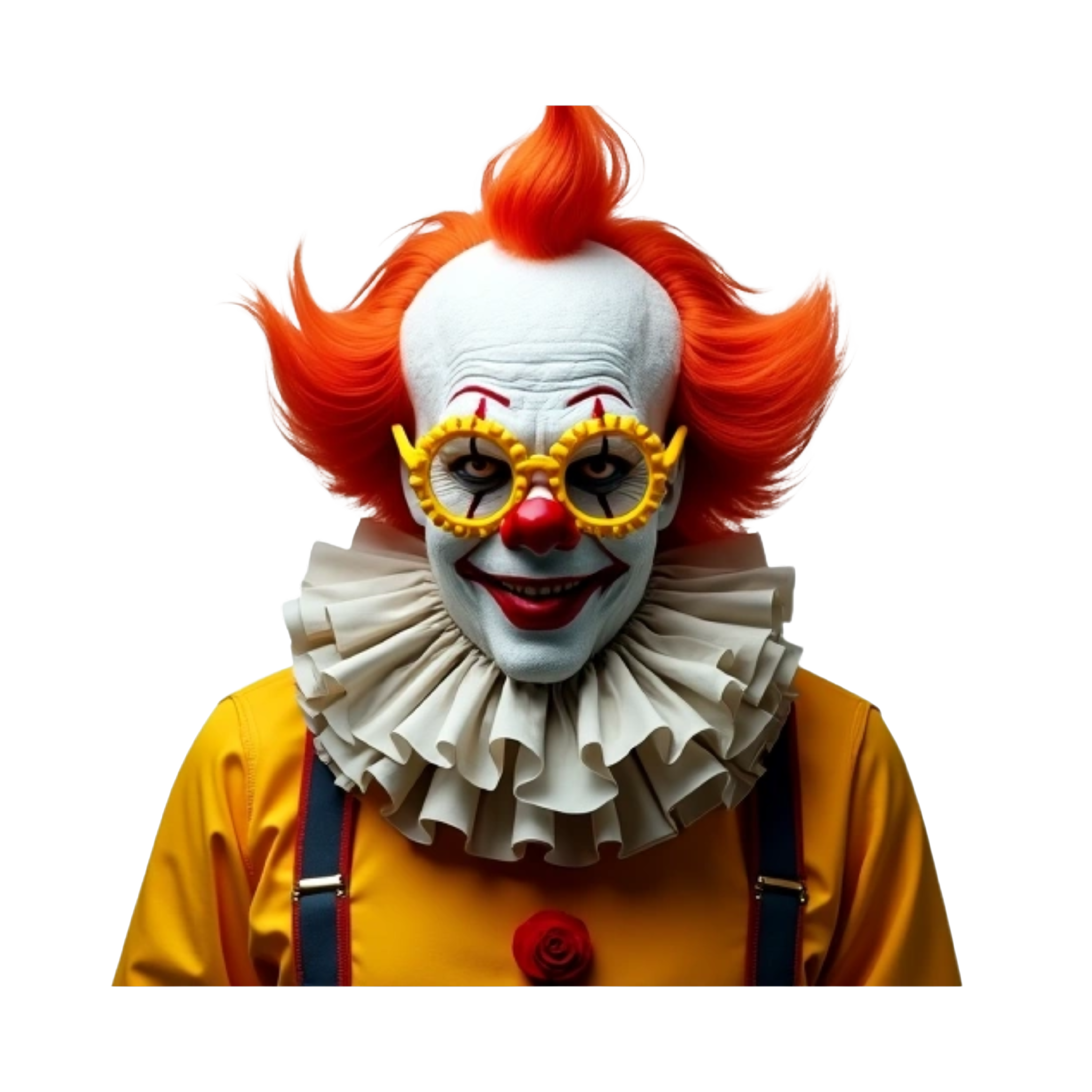 The terrifier evil clown with yellow sunflower glasses
