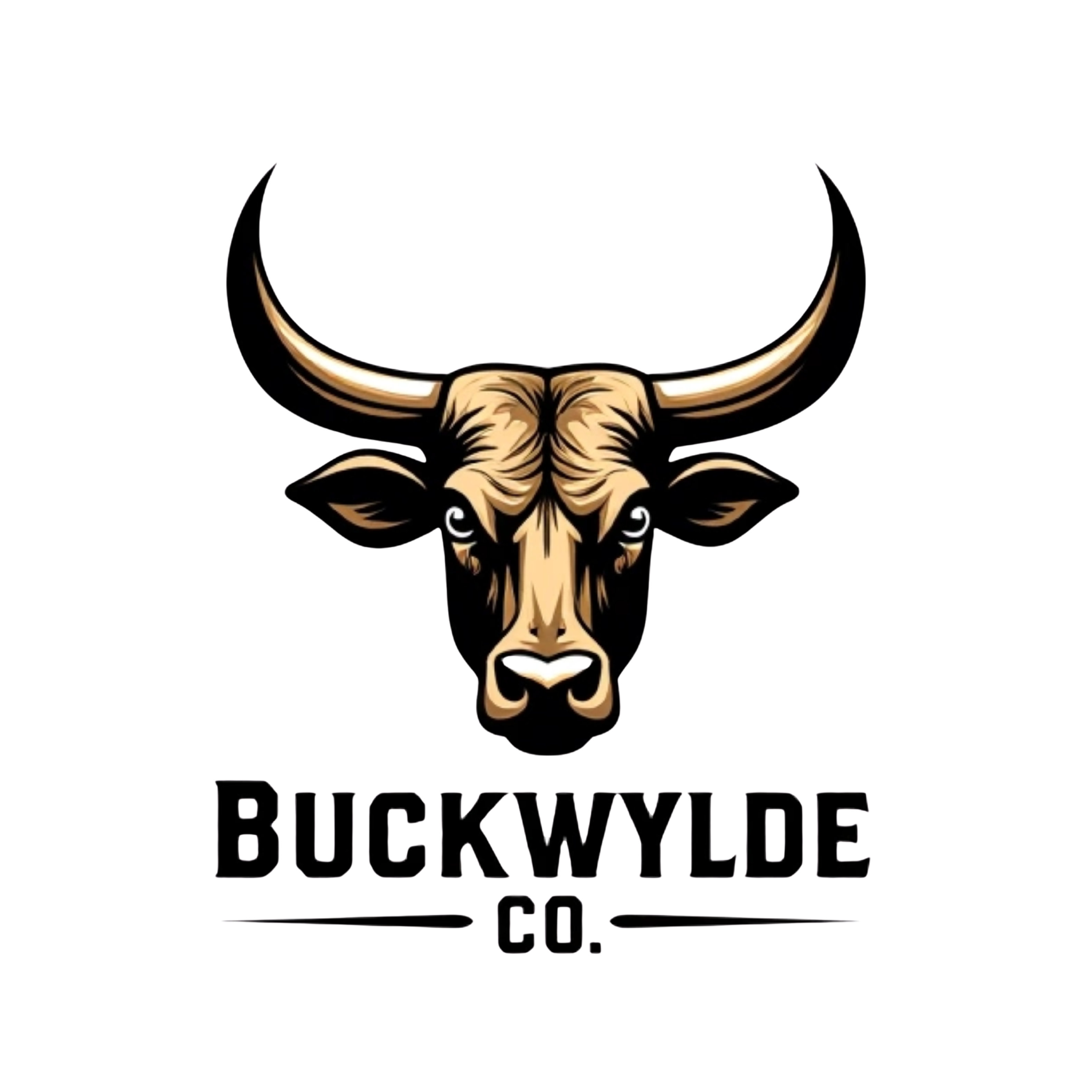 vector style bull head with horns design, bold text "Buckwylde Co.", remove background