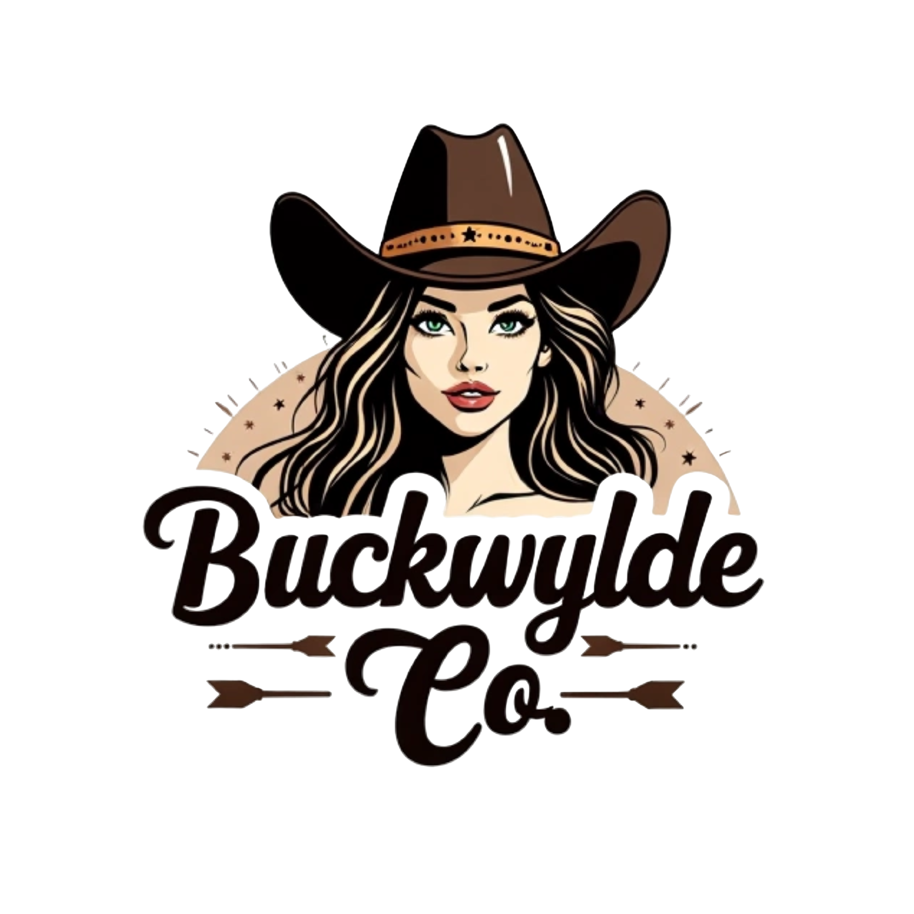 vector style cowgirl design, bold text in script font "Buckwylde Co." , remove background