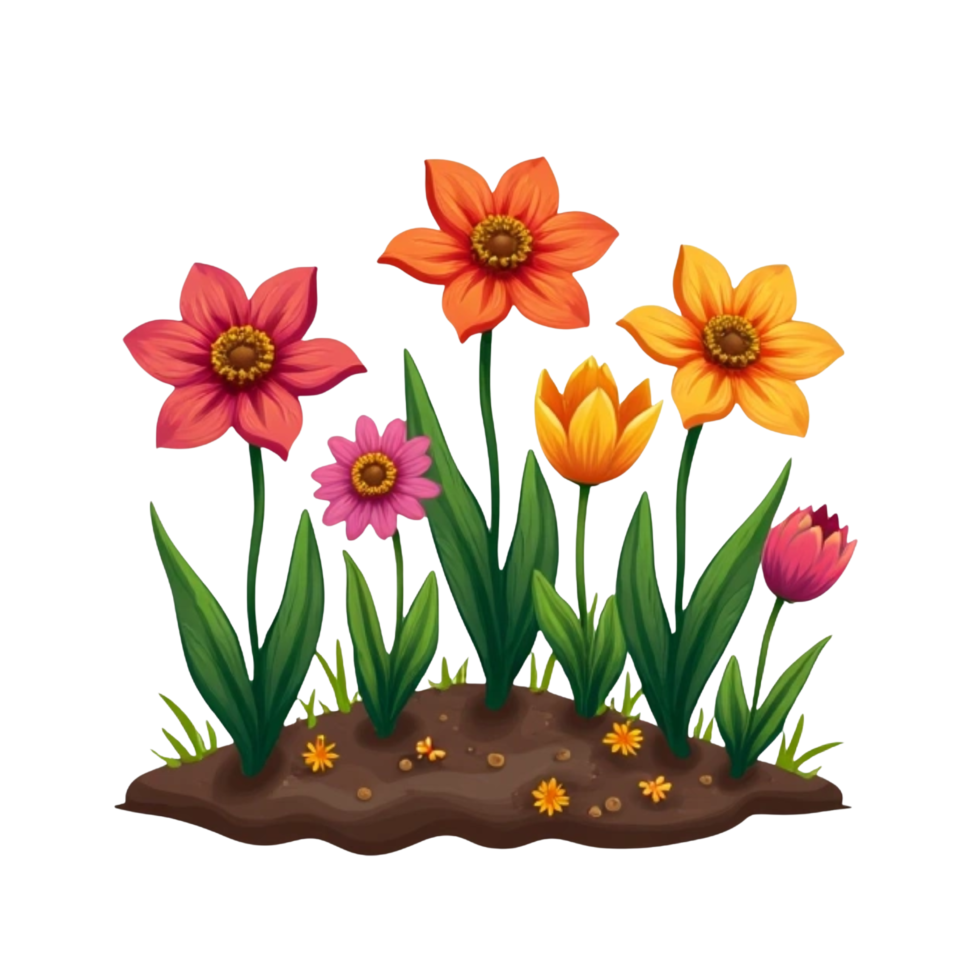 Grandma's growing garden. With 6 flowers with the names Darren. Willow, Emily, Kai, Terra,Heaven in the steams