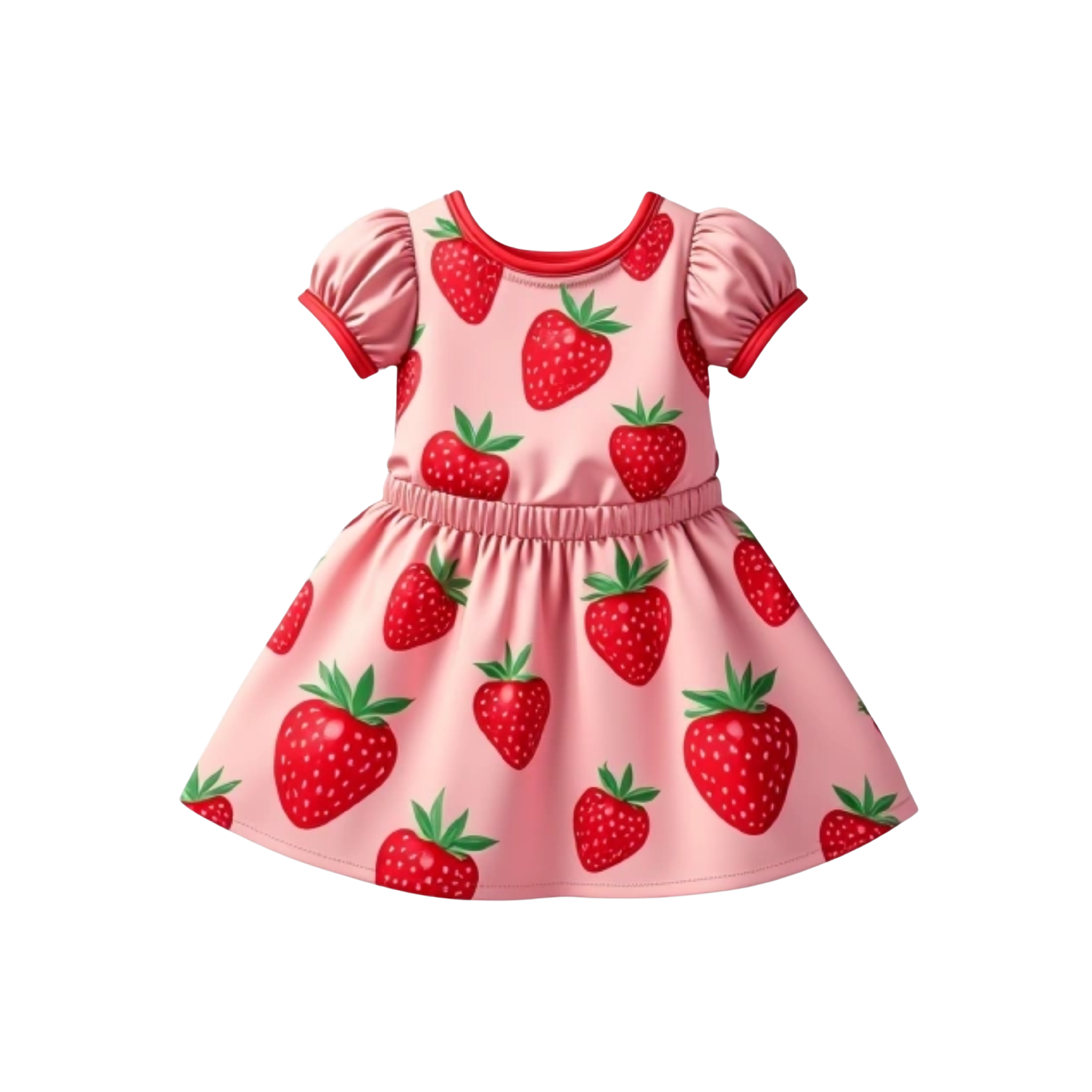 A cute strawberry pattern all around the dress