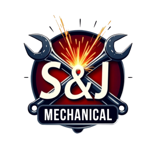 Create a 3D monogram style logo for a mechanic company called “S&J MECHANICAL” add welding effect and sparks flying add tools crossed in the background and write “MECHANICAL” at the bottom