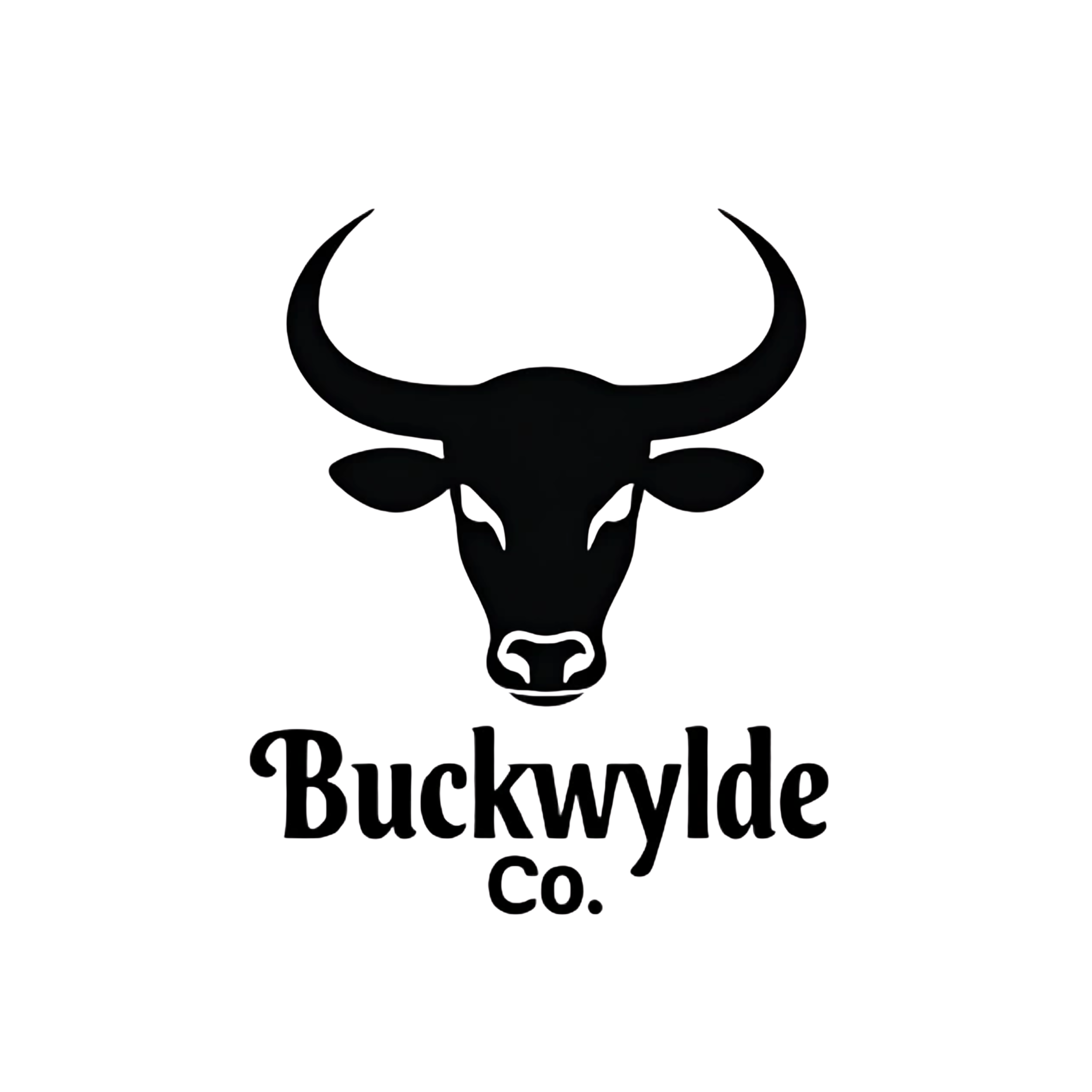 vector style bull head with horns design, bold text "Buckwylde Co.", remove background