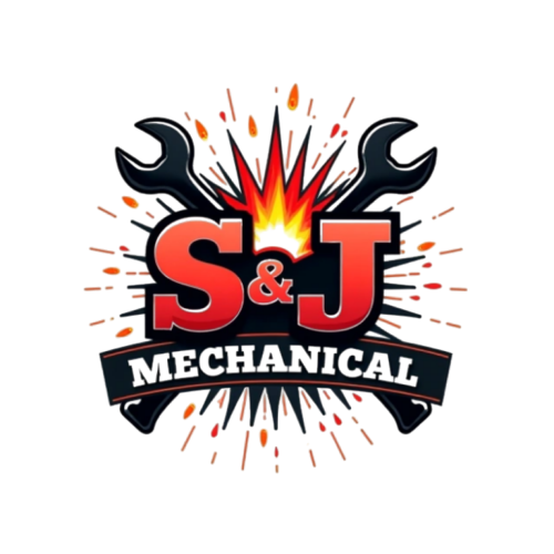 Create a 3D monogram style logo for a mechanic company called “S&J MECHANICAL” add welding effect and sparks flying add tools crossed in the background and write “MECHANICAL” at the bottom