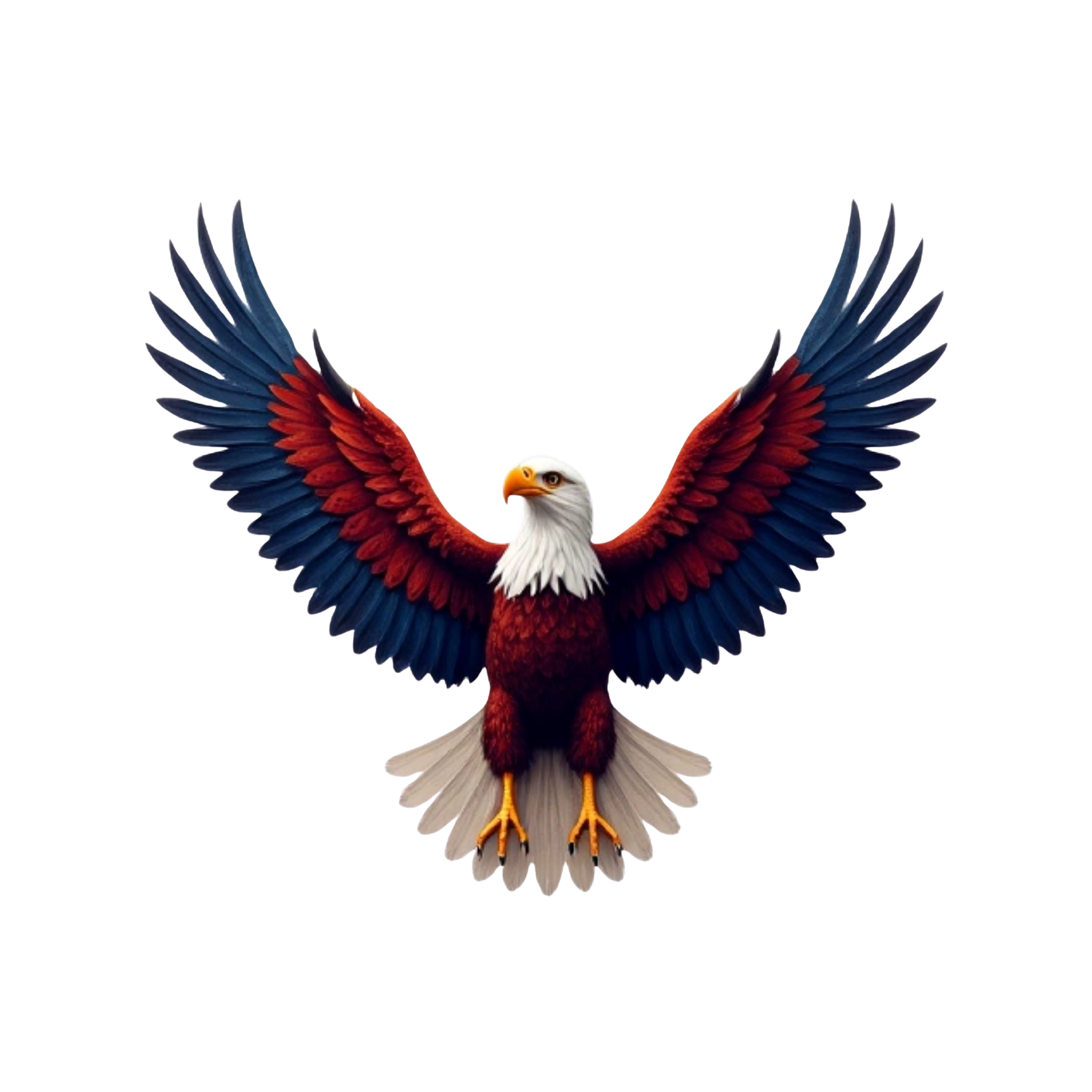 bald eagle, asymmetrical, with red, white, and blue.