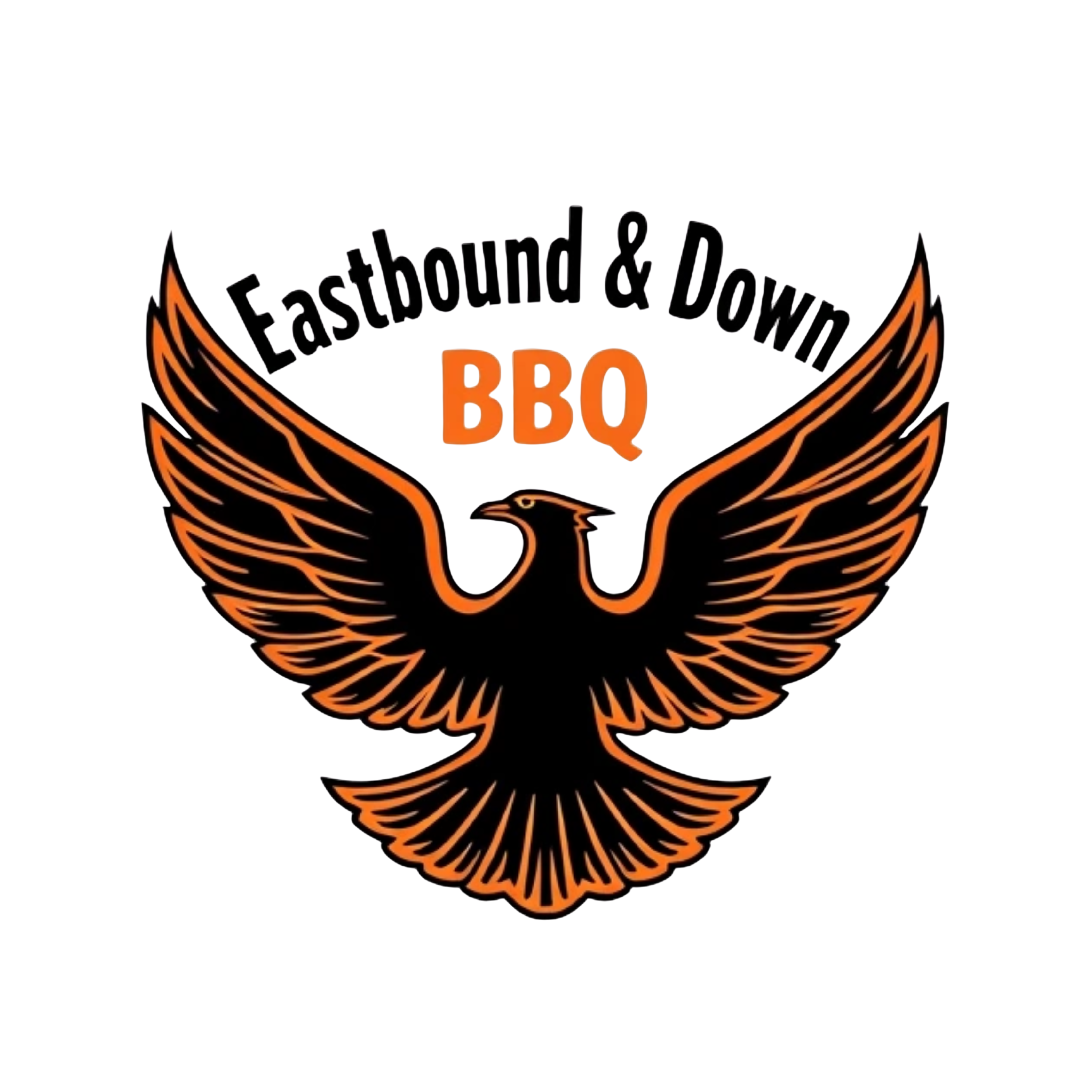 vector style firebird emblem off the trans am like on the movie Smokey and the bandit , bold text above the logo "Eastbound & Down BBQ.", remove background