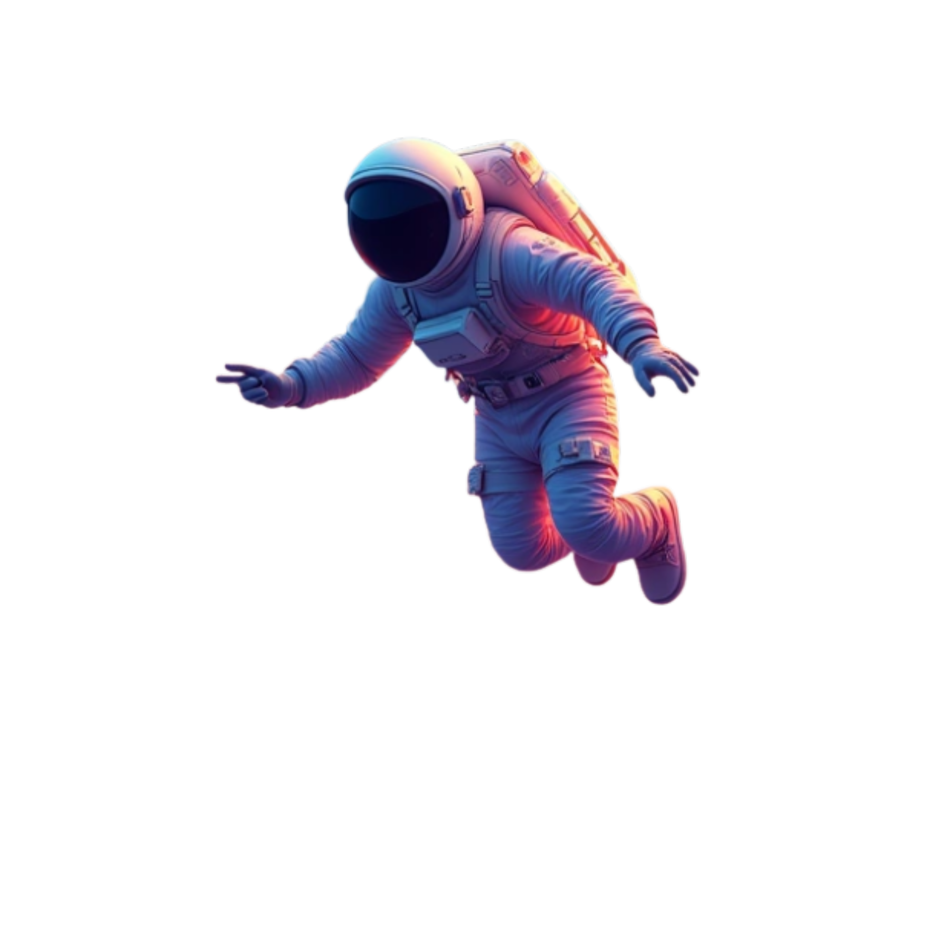 spaceman flying through colorful clouds with the text "unreal custom designs" under it in colorful gradients