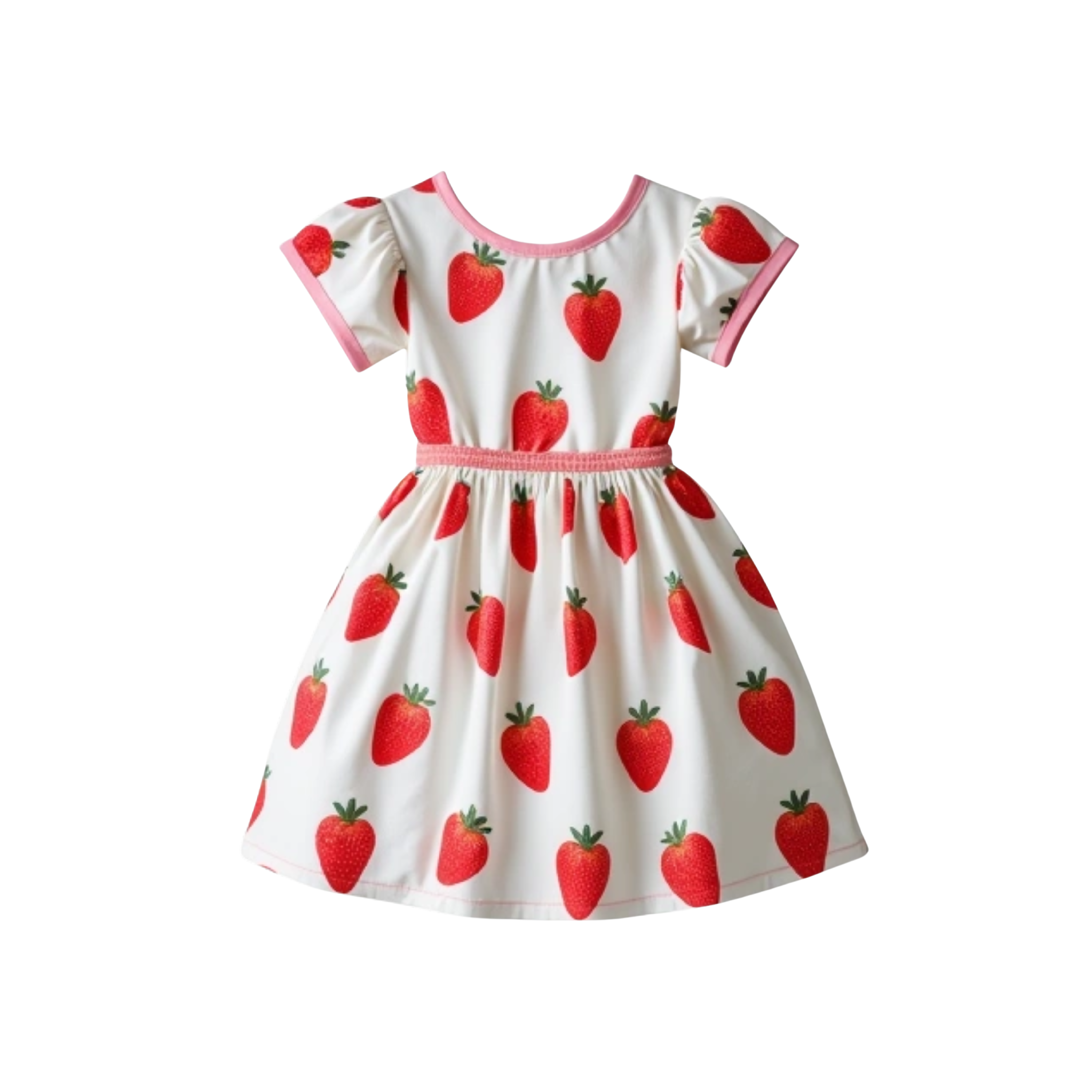 A cute short white stawberry pattern all over the dress