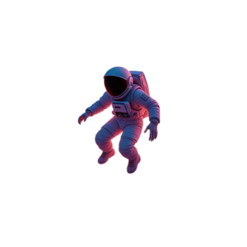 spaceman flying through colorful clouds with the text "unreal custom designs" under it in colorful gradients