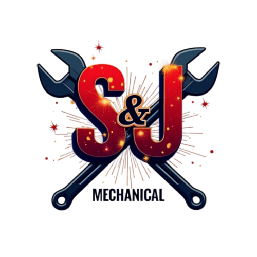 Create a 3D monogram style logo for a mechanic company called “S&J MECHANICAL” add welding effect and sparks flying add tools crossed in the background and write “MECHANICAL” at the bottom